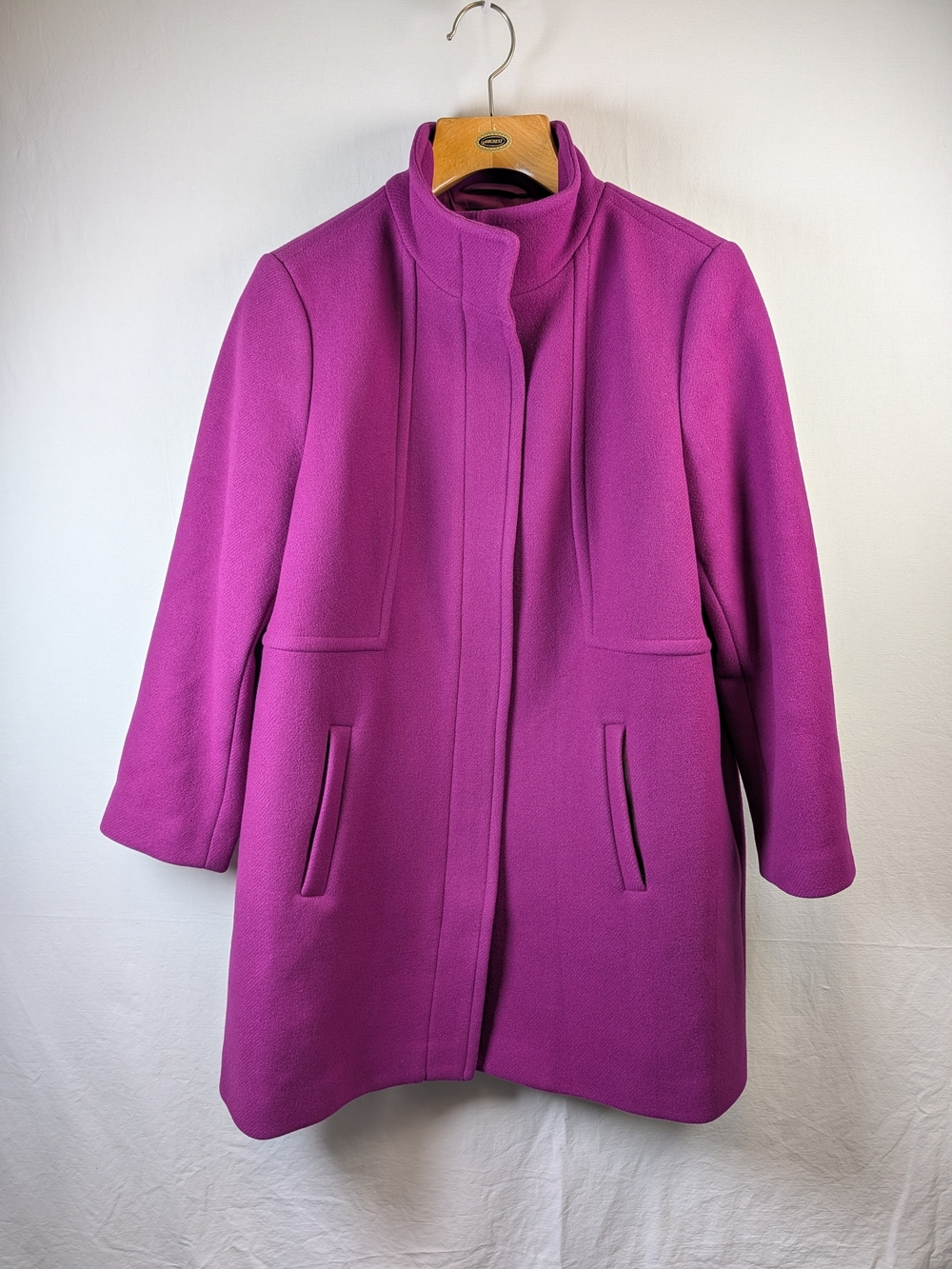 Talbots Woman 18W Magenta Wool-Blend Stand Collar Coat Zipper Closure Pockets